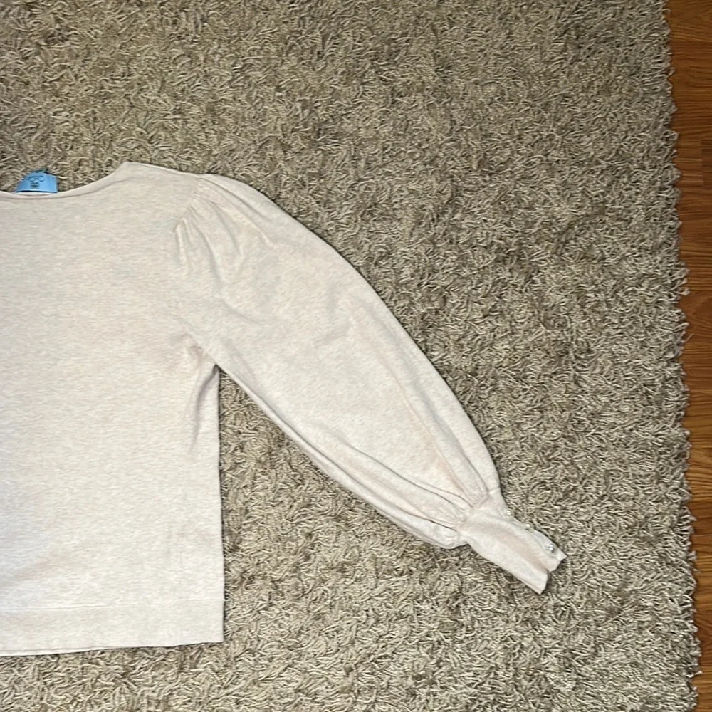 Cece Women's Cream Long Puffy Sleeve with Pearl Buttons Sweater Blouse‎